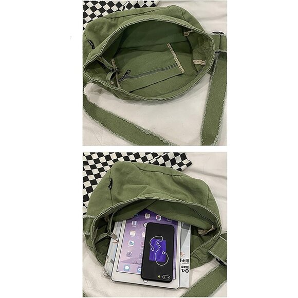 Crossbody Canvas Bag Hobo Hippie Sling Purses for Travel, Office, Shopping - Picture 5 of 7